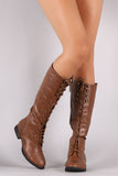 Breckelle Round Toe Lace Up Combat Knee High Boot