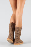 Miss Me Leopard Round Toe Mid Calf Boot