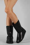 Sequin Round Toe Mid Calf Flat Boot