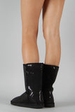 Sequin Round Toe Mid Calf Flat Boot