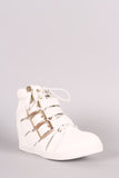 Multi Buckle Strap Lace Up Round Toe High Top Wedge Sneaker