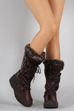 Faux Fur Cuff Lace Up Nylon Winter Boots