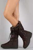 Faux Fur Cuff Lace Up Nylon Winter Boots