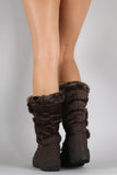 Faux Fur Cuff Lace Up Nylon Winter Boots