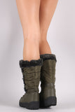 Faux Fur Cuff Lace Up Nylon Winter Boots