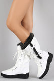 Faux Fur Cuff Lace Up Nylon Winter Boots