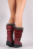 Faux Fur Cuff Lace Up Nylon Winter Boots