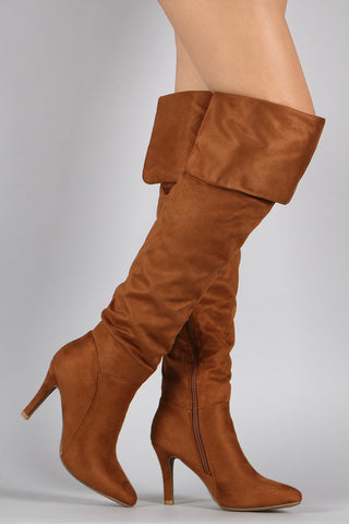 Pointy Toe Fold Over Cuff High Heel Boot