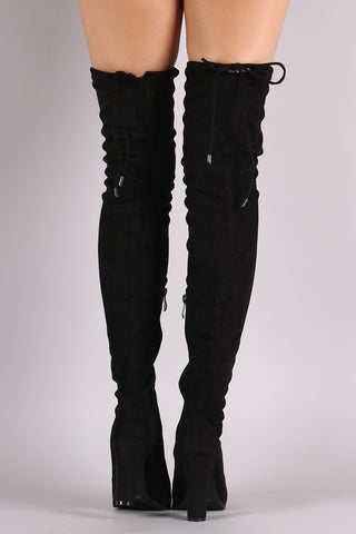 Suede Drawstring Heeled Over-The-Knee Boots