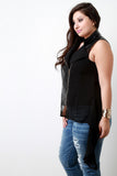 Contrast Vegan Leather Chiffon Asymmetrical Vest