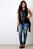 Contrast Vegan Leather Chiffon Asymmetrical Vest