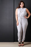 Distressed Hole Mock Neck Sleeveless Jumpsuit