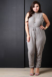 Distressed Hole Mock Neck Sleeveless Jumpsuit