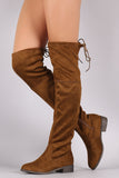 Round Toe Drawstring Tie Riding Suede Over-The-Knee Boots