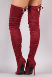 Pointy Toe Drawstring Tie Stiletto Suede Over-The-Knee Boots