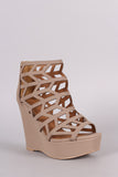 Qupid Nubuck Geometric Cage Platform Wedge