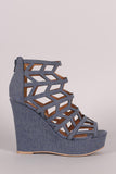 Qupid Denim Geometric Cage Platform Wedge