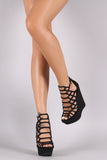 Breckelle Nubuck Caged Platform Wedge