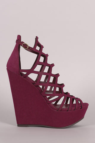 Breckelle Nubuck Caged Platform Wedge