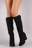 Bamboo Suede Chunky Heel Knee High Boots