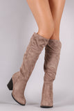 Bamboo Suede Chunky Heel Knee High Boots