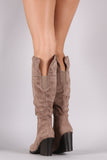 Bamboo Suede Chunky Heel Knee High Boots