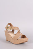 Bamboo Nubuck Asymmetrical Strappy Platform Wedge