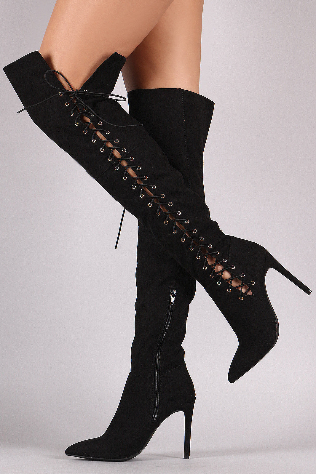 Anne Michelle Corset Lace Up Stiletto Boots harlowfashion Anne Michelle Corset Lace Up Stiletto Boots harlowfashion