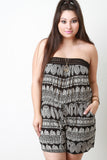 Paisley Print Crochet Trim Strapless Pocketed Romper