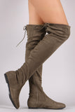 Back Lace Up Over-The-Knee Suede Flat Boots