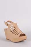 Bamboo Nubuck Cutout Platform Wedge