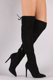 Anne Michelle Suede Back Lace Up Stretchy Stiletto Boots