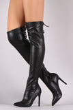 Anne Michelle Back Lace Up Pointy Toe Stiletto Boots