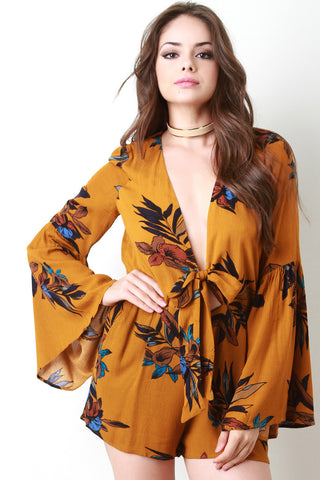 Bell Sleeve Tropical Tie Romper