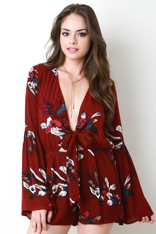 Bell Sleeve Tropical Tie Romper