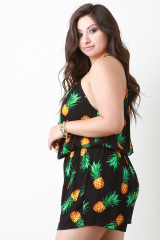 Pineapple Print Tie Back Spaghetti Strap Romper