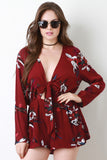 Self-Tie Plunging Neckline Floral Romper