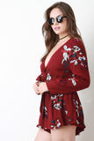 Self-Tie Plunging Neckline Floral Romper