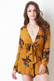 Self-Tie Plunging Neckline Floral Romper