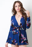 Self-Tie Plunging Neckline Floral Romper