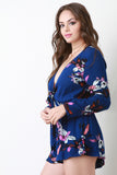 Self-Tie Plunging Neckline Floral Romper