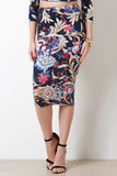 Floral Print High Waist Midi Pencil Skirt