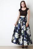 Floral Pleated A-Line Maxi Skirt