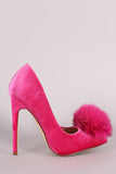 Fur Pom Pom Velvet Pointy Toe Stiletto Pump