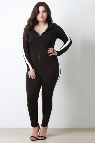 Varsity Stripe Zip Up Jumpsuit