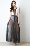 Metallic Semi Sheer Pleated Maxi Skirt