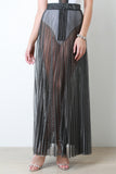 Metallic Semi Sheer Pleated Maxi Skirt