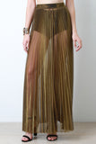 Metallic Semi Sheer Pleated Maxi Skirt