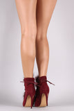 Liliana Fur Accent Lace Up Ankle Booties