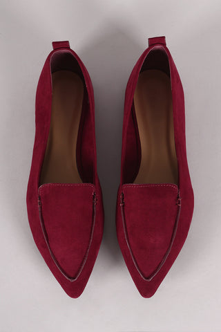 Bamboo Faux Suede Pointy Toe Moccasin Flats